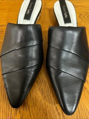 Franco Sarto Black Pointed Leather Slip-On Low-heel Mules